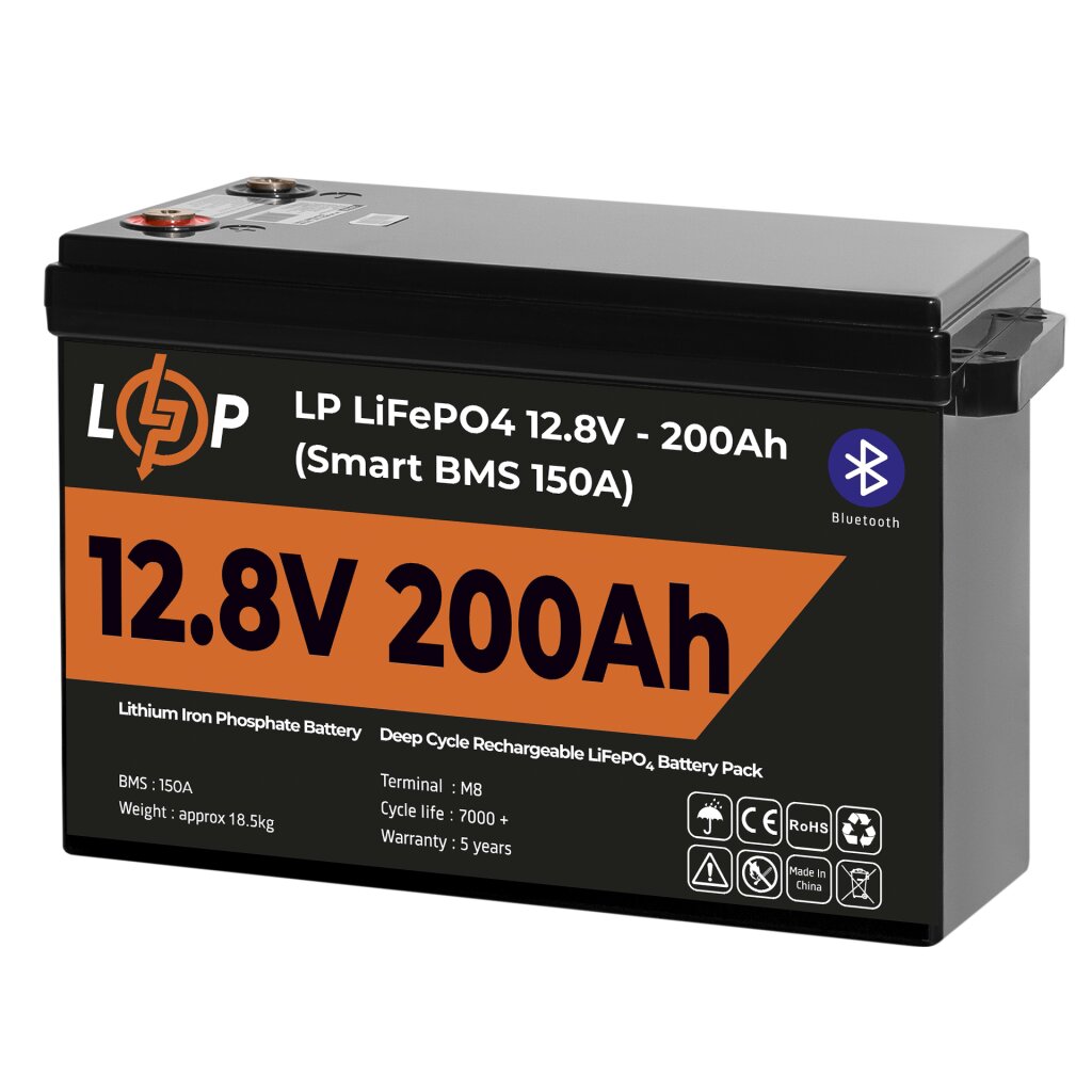 Аккумулятор LP LiFePO4 12V (12,8V) - 200 Ah (2560Wh) (Smart BMS 150А) с BT пластик - Изображение 3