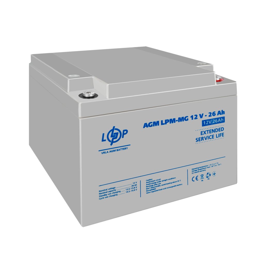 Аккумулятор мультигелевый AGM LPM-MG 12V - 26 Ah под болт М5 - Изображение 2