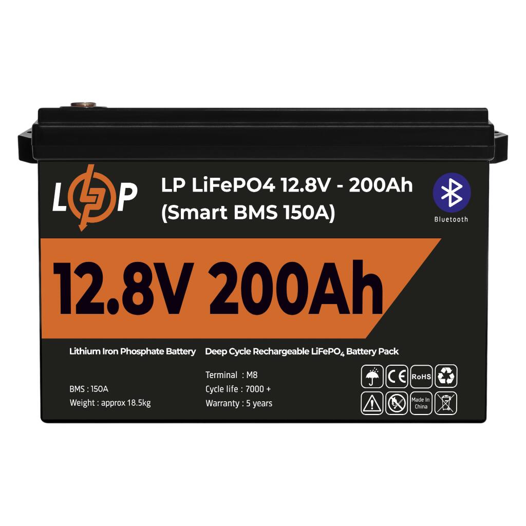 Акумулятор LP LiFePO4 12V (12,8V) - 200 Ah (2560Wh) (Smart BMS 150А) з BT пластик - Зображення 2
