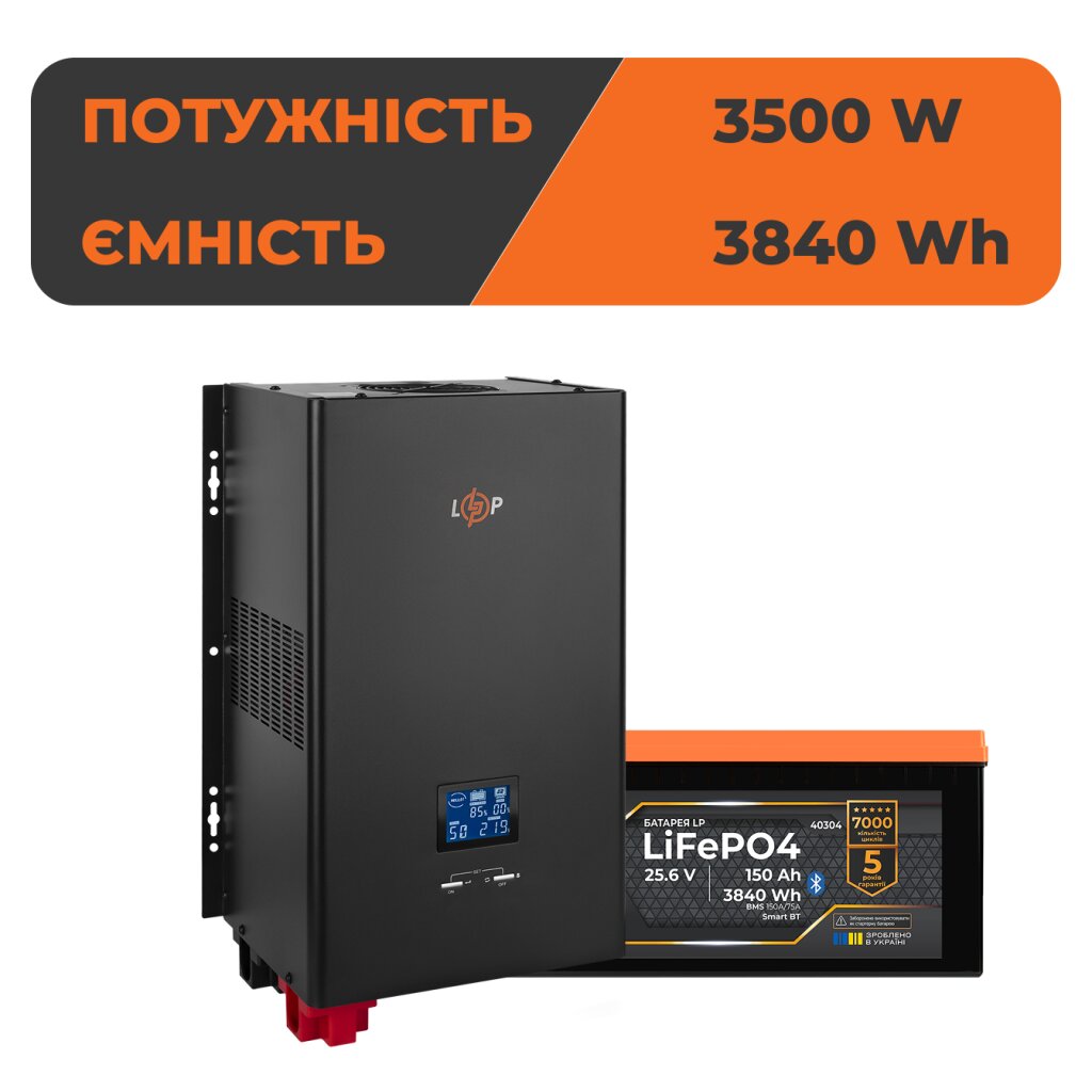 Комплект резервного питания LogicPower ИБП 3500W + литиевая (LiFePO4) батарея 3840 Wh - Изображение 1