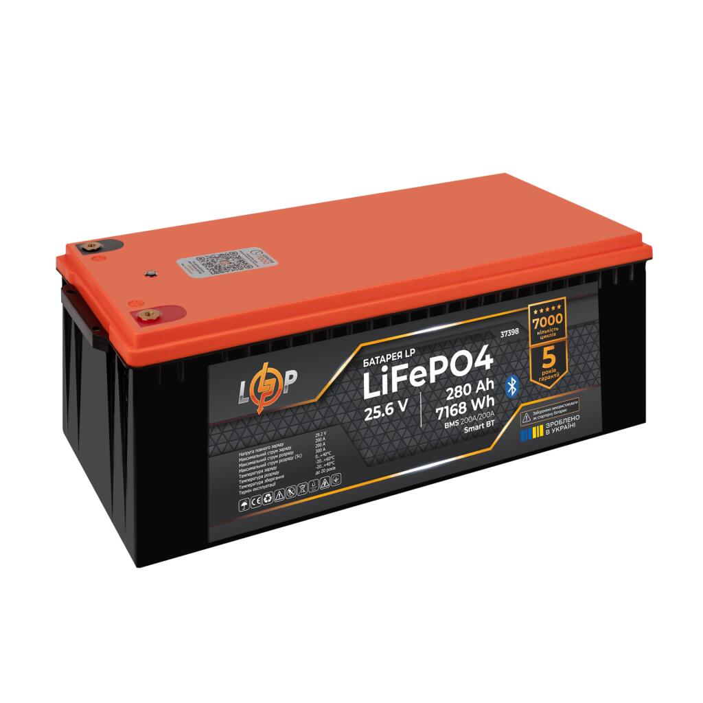 Акумулятор LP LiFePO4 25,6V - 280 Ah (7168Wh) (BMS 200A/200А) пластик Smart BT - Зображення 4