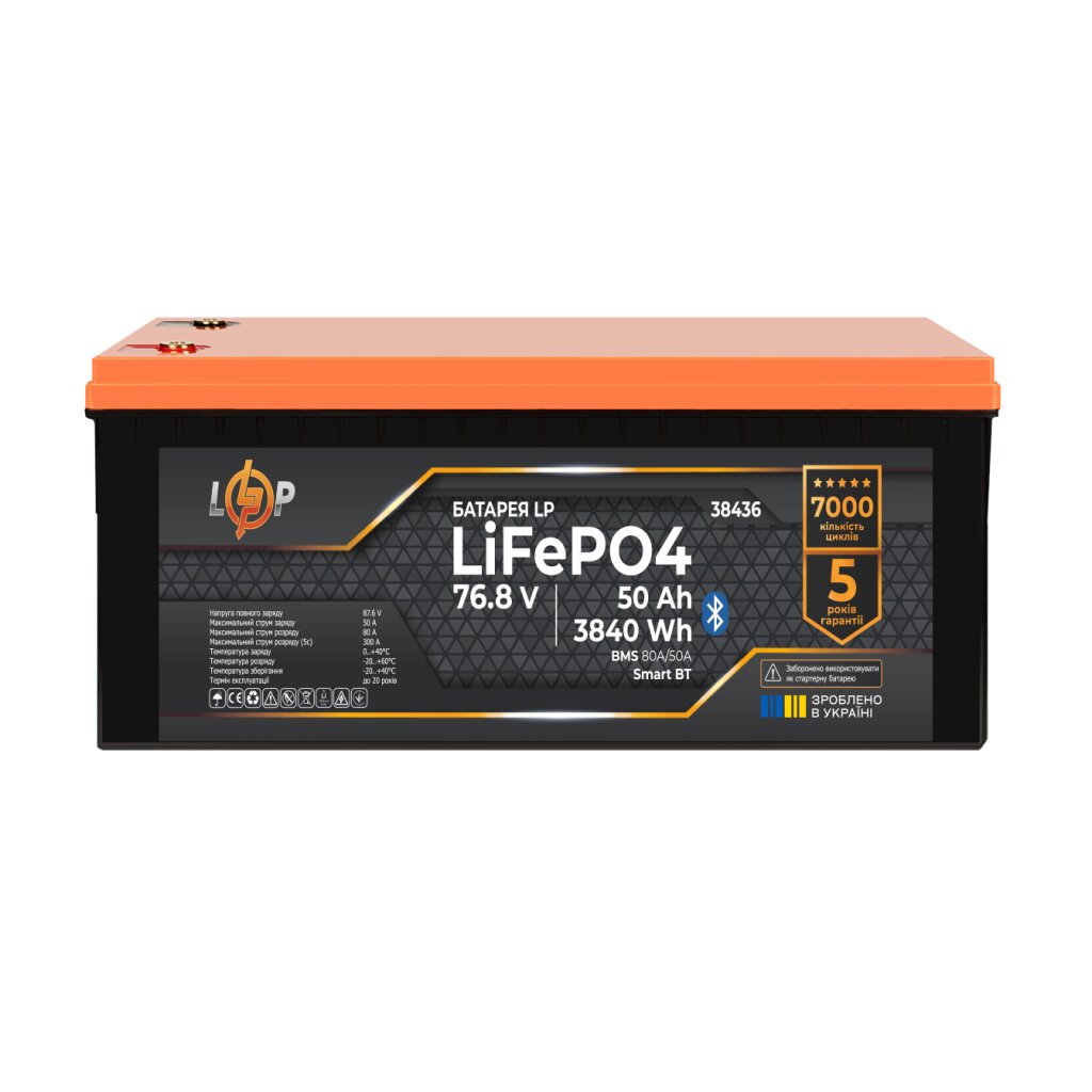 Аккумулятор LP LiFePO4 76,8V - 50 Ah (3840Wh) (BMS 80A/50А) пластик Smart BT - Изображение 3