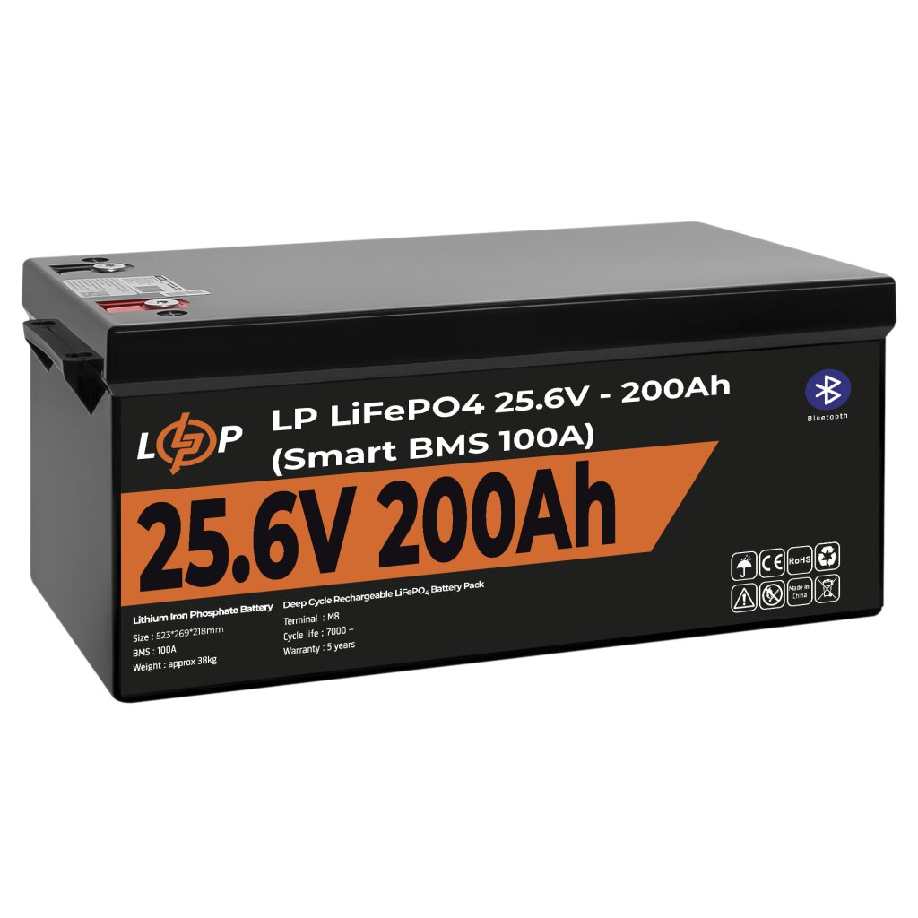 Аккумулятор LP LiFePO4 24V (25,6V) - 200 Ah (5120Wh) (Smart BMS 100А) с BT пластик - Изображение 4