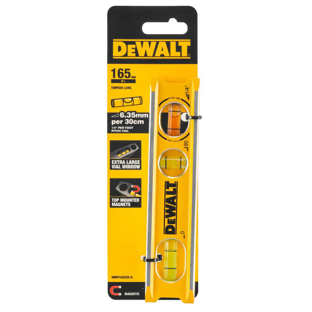 Уровень BILLET TORPEDO из алюминия длиной 165 мм с 3 капсулами и магнитами DeWALT DWHT42525-0 DWHT42525-0 - Изображение 3
