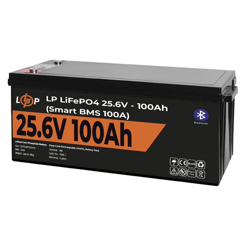 Акумулятор LP LiFePO4 24V (25,6V) - 100 Ah (2560Wh) (Smart BMS 100А) с BT пластик - Изображение 3