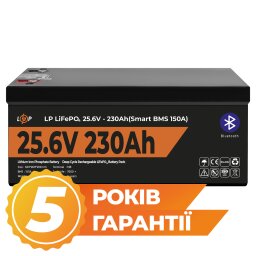 Аккумулятор LP LiFePO4 25,6V - 230 Ah (5888Wh) (Smart BMS 150А) с BT пластик