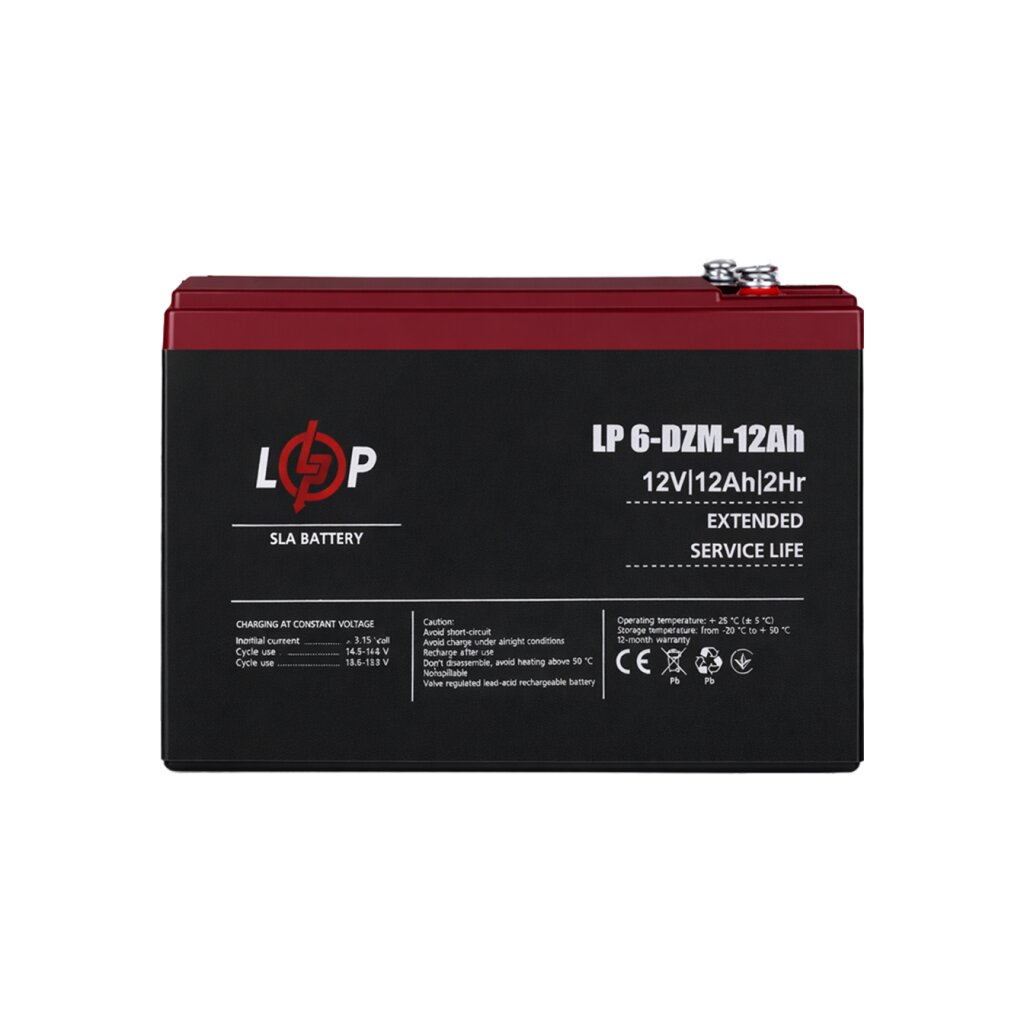 Тяговий свинцево-кислотний AGM акумулятор LP 6-DZM-12 Ah - под Болт М5 - Изображение 3