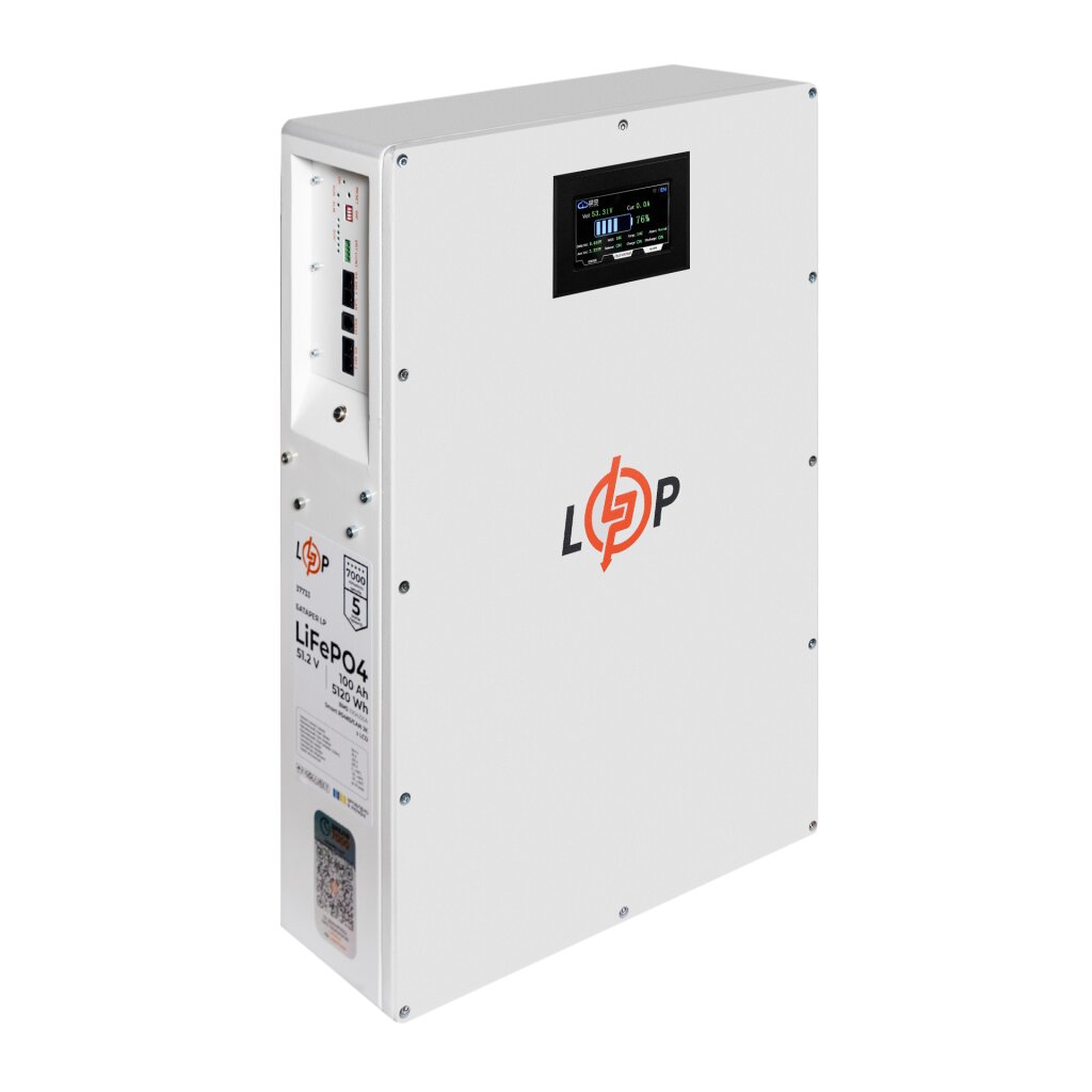Аккумулятор LP LiFePO4 51,2V - 100 Ah (5120Wh) (BMS 100A/50А) металл LCD Smart RS485/CAN JK настенный - Изображение 3