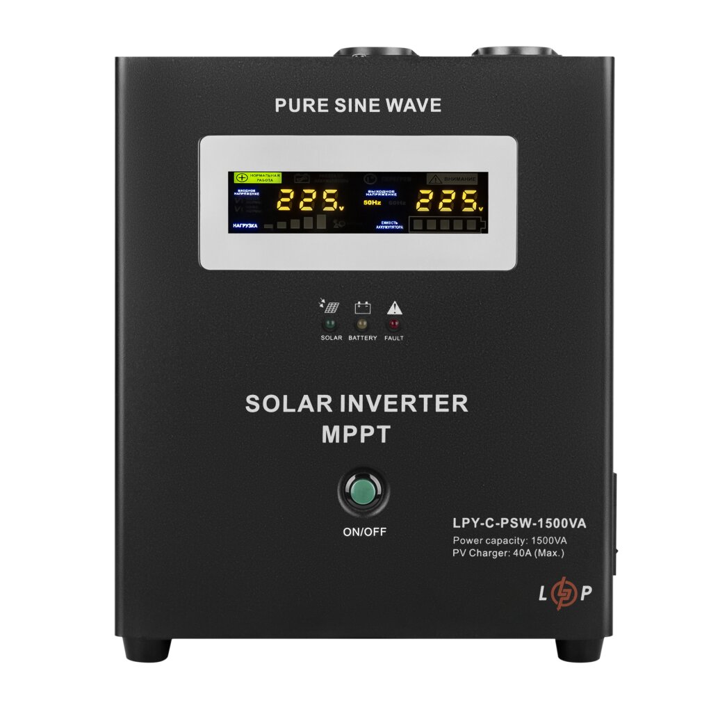 Сонячний інвертор (ДБЖ) LPY-С-PSW-1500VA (1050Вт) MPPT 24V - Изображение 1