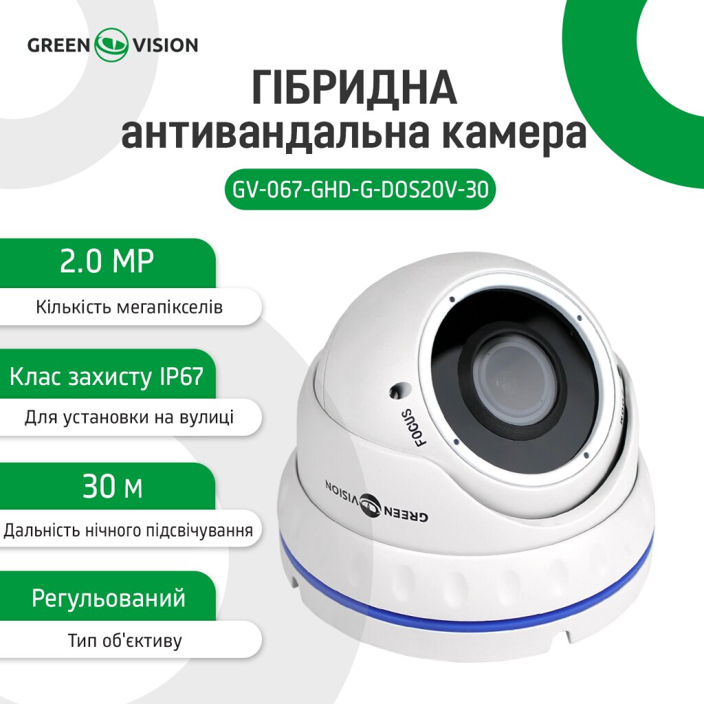 Гібридна антивандальна камера GV-067-GHD-G-DOS20V-30 1080P - Изображение 2