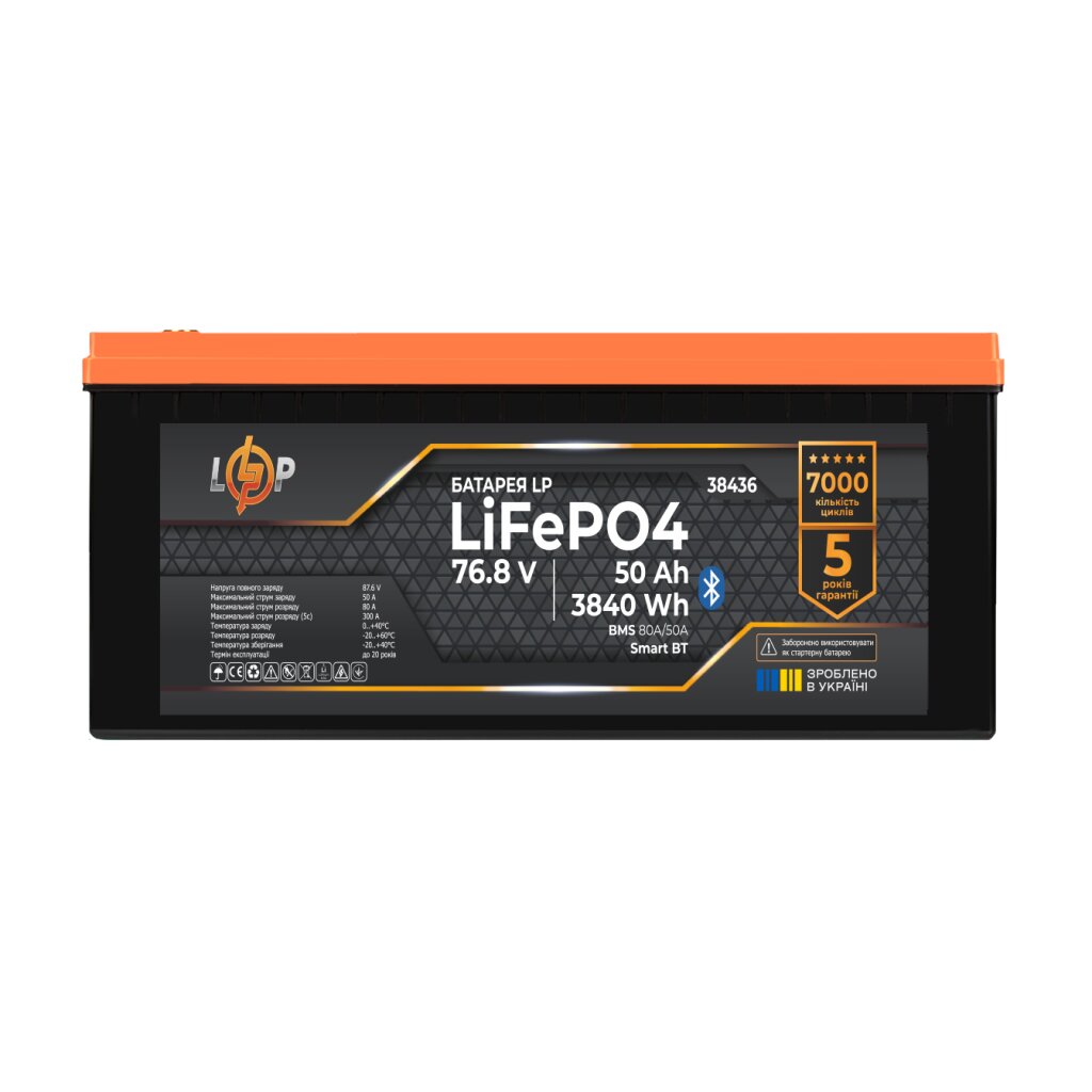 Аккумулятор LP LiFePO4 76,8V - 50 Ah (3840Wh) (BMS 80A/50А) пластик Smart BT - Изображение 2
