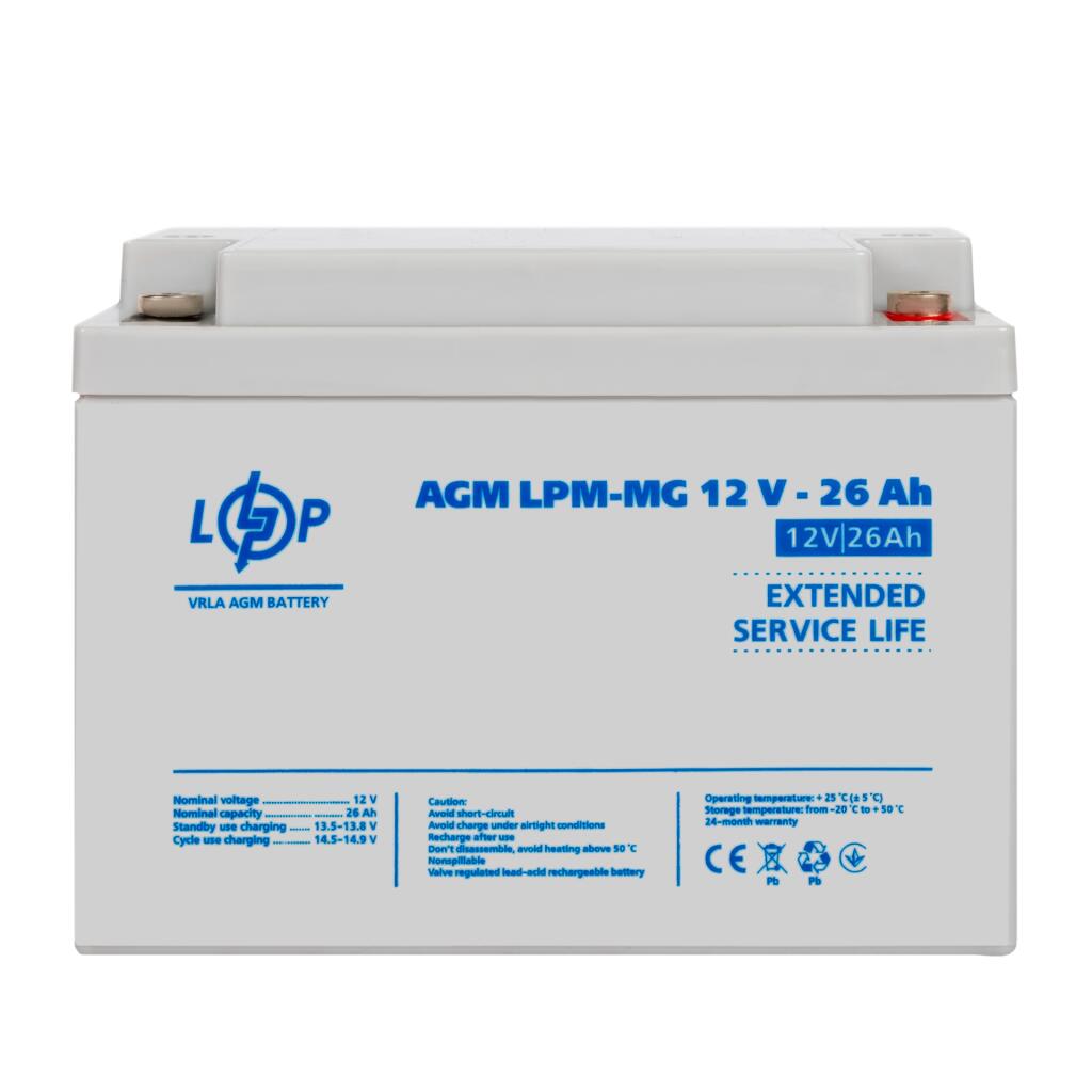 Акумулятор мультигелевий AGM LPM-MG 12V - 26 Ah под болт М5 - Зображення 2