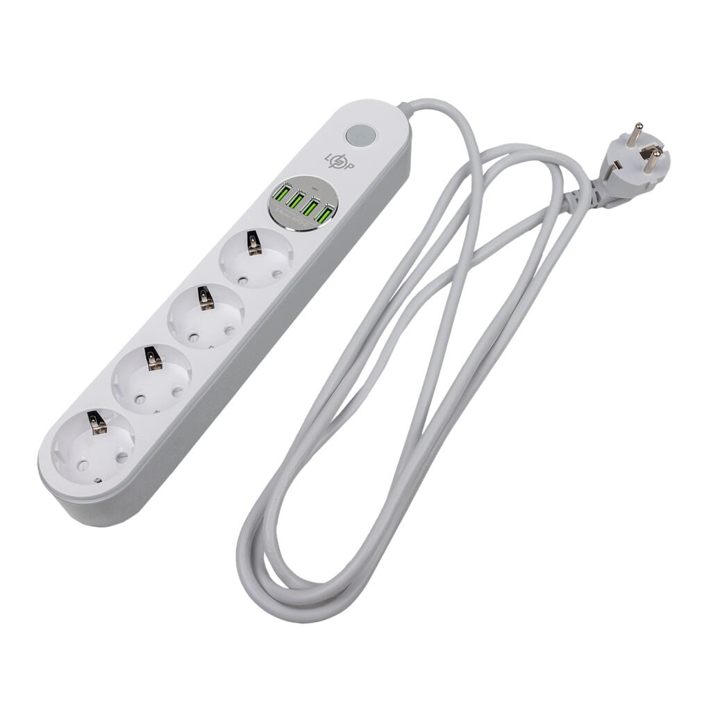 Мережевий фільтр (подовжувач) LP F24U4 (4x230V-2500W, 4xUSB-5V/3,4A 17W Auto Max) - Зображення 3