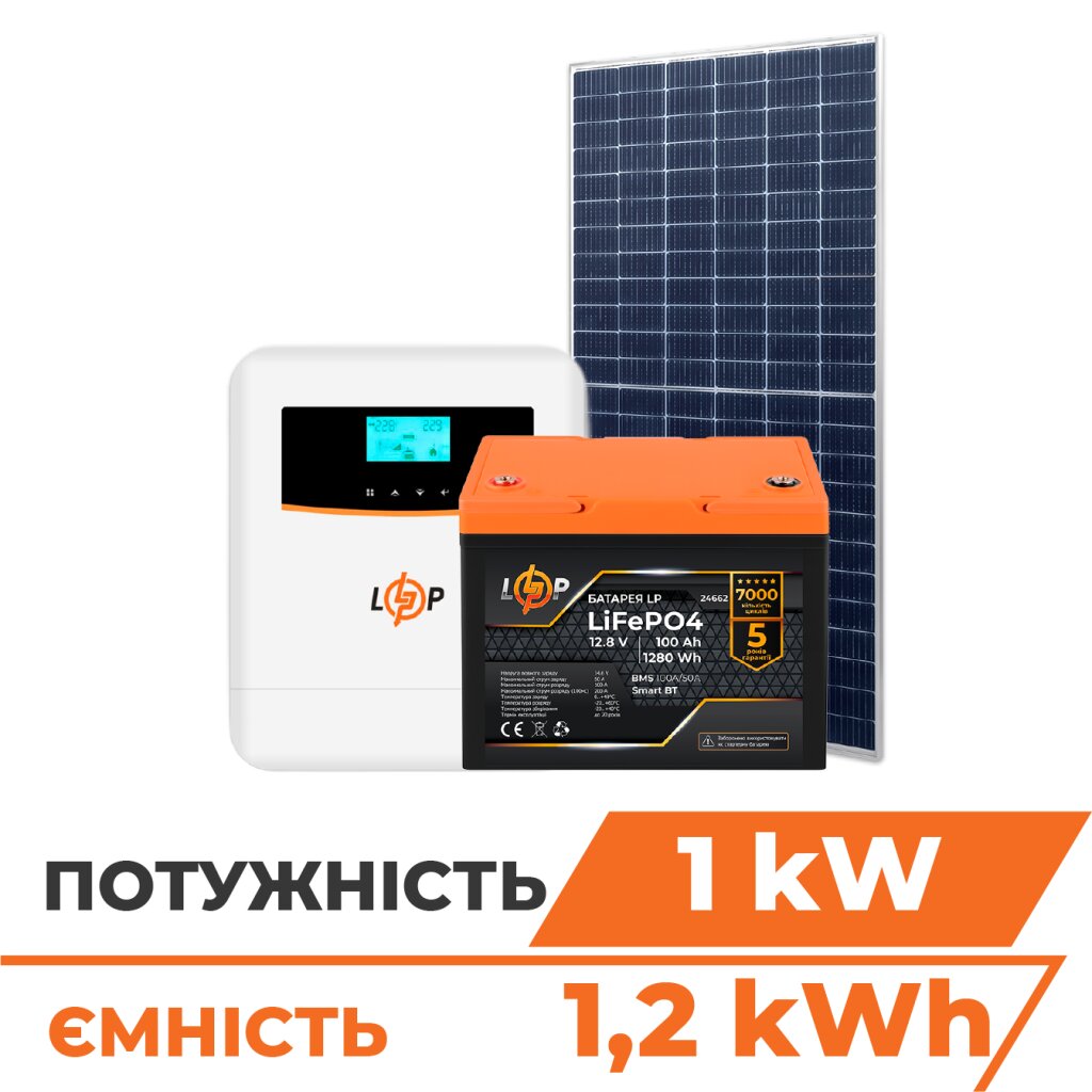 Комплект СЕС 1kW АКБ1,2kWh (літій)100 Ah Преміум - Изображение 1