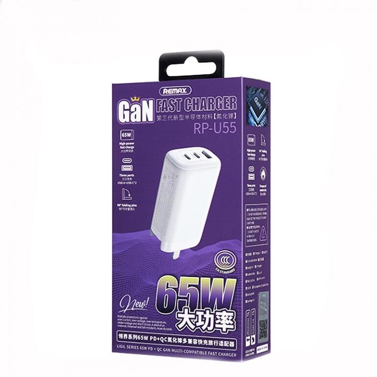 Сетевое зарядное устройство Remax Ligil 65W PD+QC GaN Белый (RP-U55) - Изображение 2