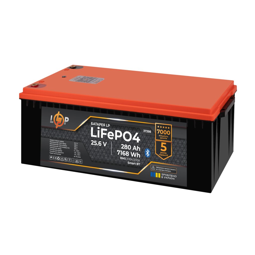 Аккумулятор LP LiFePO4 25,6V - 280 Ah (7168Wh) (BMS 200A/200А) пластик Smart BT - Изображение 3