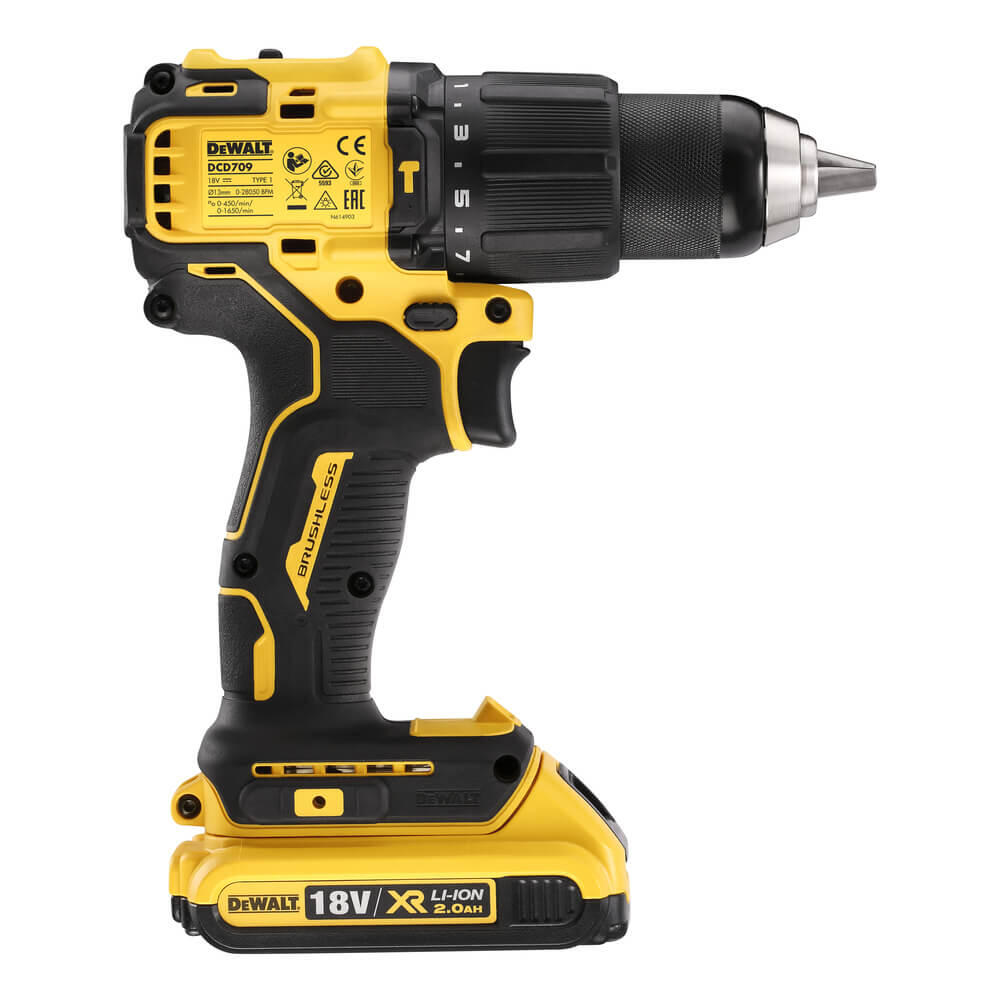 Дрель-шуруповерт аккумуляторная бесщёточная ударная DeWALT DCD709D2T - Изображение 4