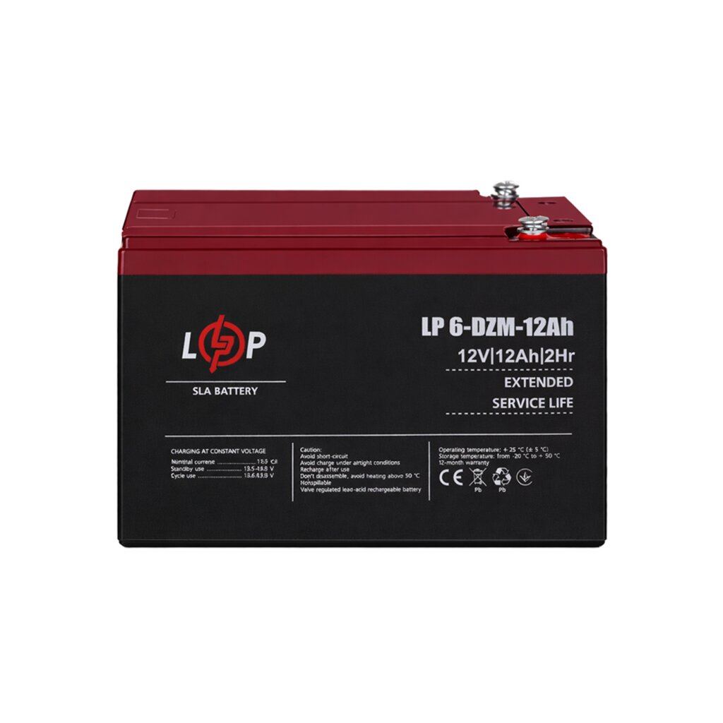 Тяговий свинцево-кислотний AGM акумулятор LP 6-DZM-12 Ah - под Болт М5 - Изображение 4
