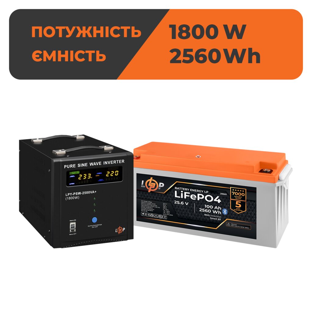 Комплект резервного питания LogicPower ИБП 2500W + литиевая (LiFePO4) батарея 2560Wh - Изображение 1