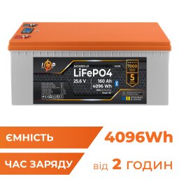 Акумулятор LP LiFePO4 25,6V - 160 Ah (4096Wh) (BMS 200A/100А) пластик LCD Smart BT