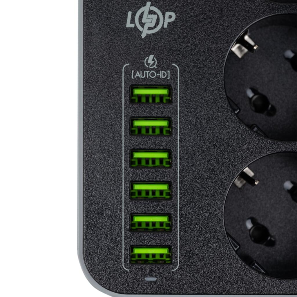Сетевой фильтр (удлинитель) LP F24U6 (3x220V-2500W, 6xUSB-3,4A) - Изображение 4
