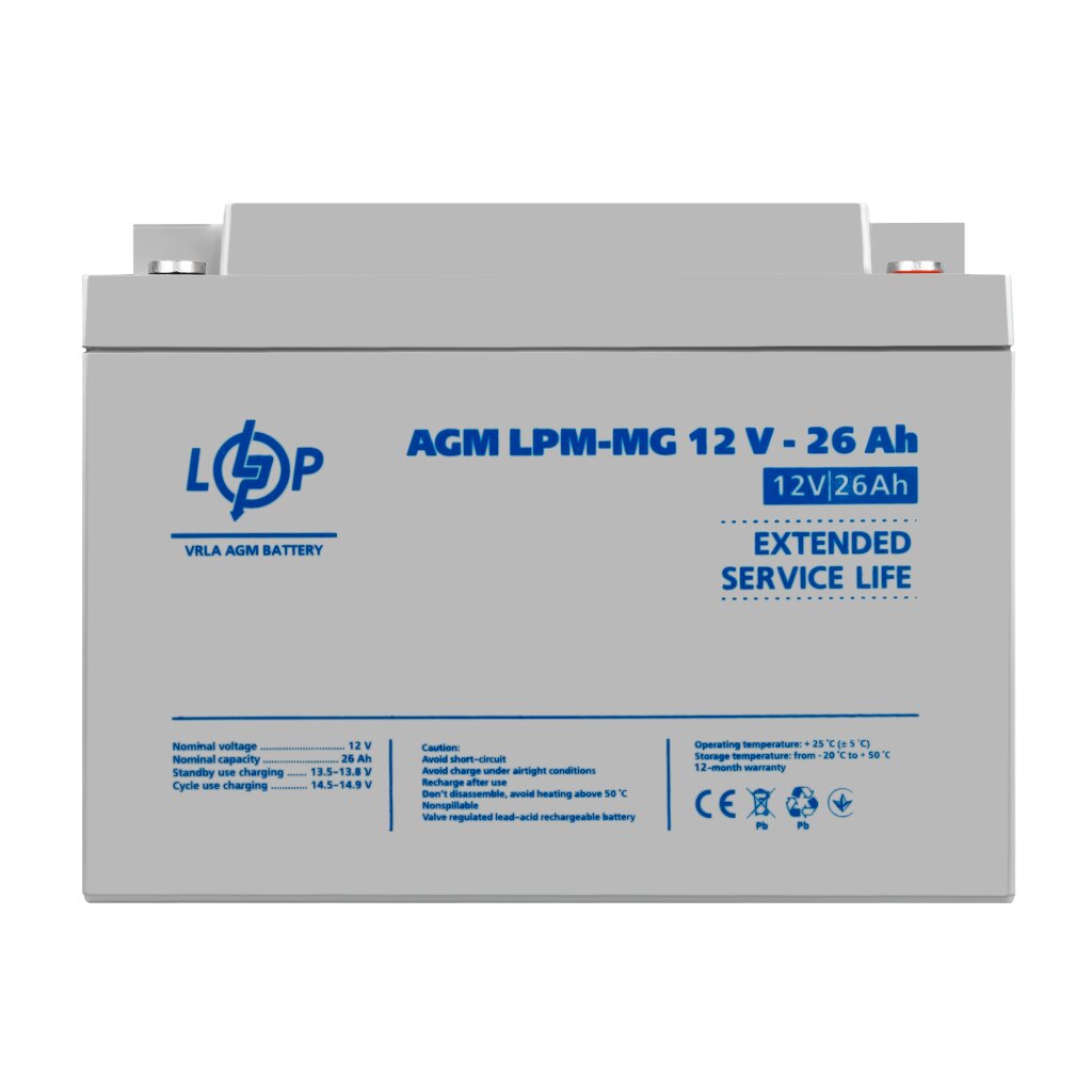 Аккумулятор мультигелевый AGM LPM-MG 12V - 26 Ah под болт М5 - Изображение 1