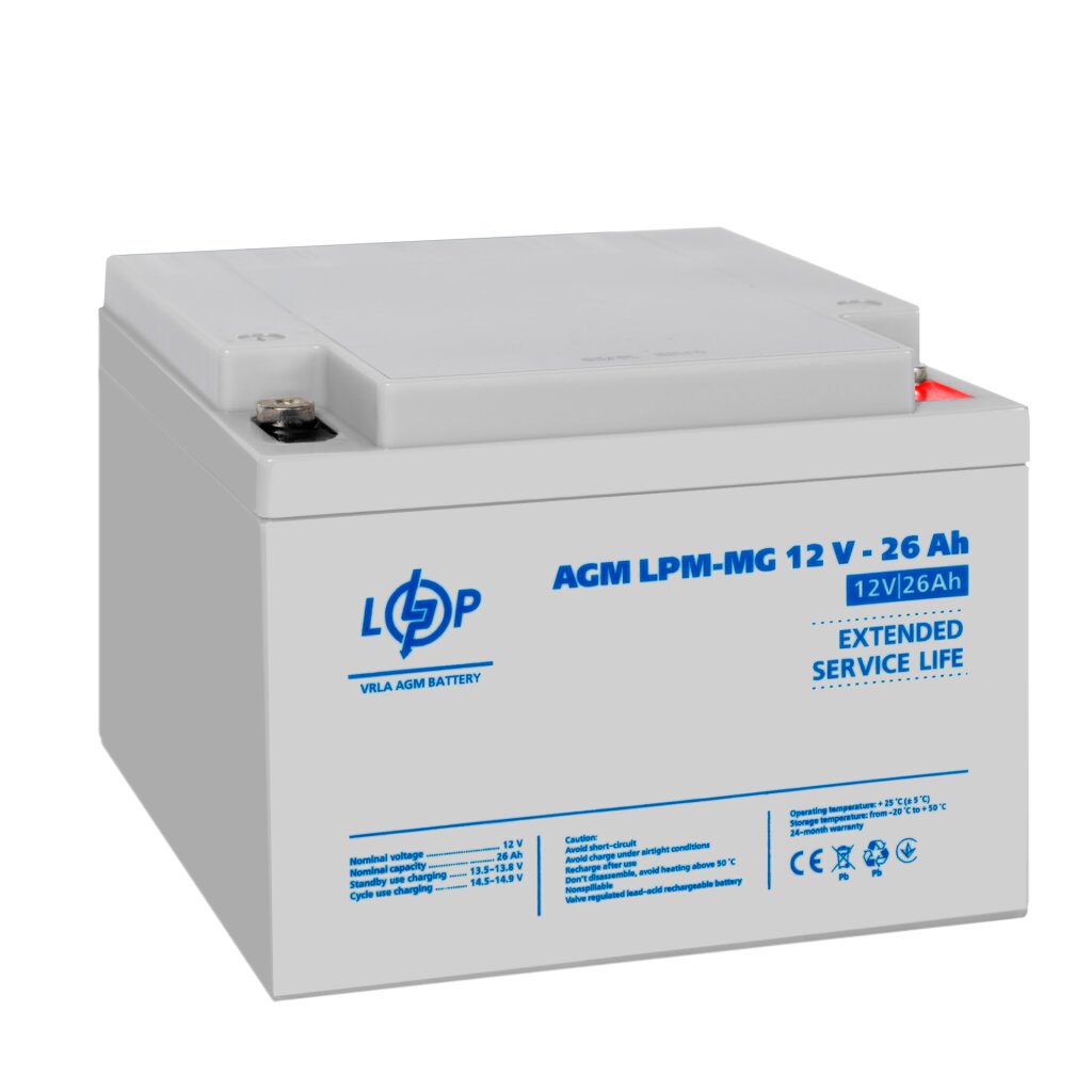 Аккумулятор мультигелевый AGM LPM-MG 12V - 26 Ah под болт М5 - Изображение 4