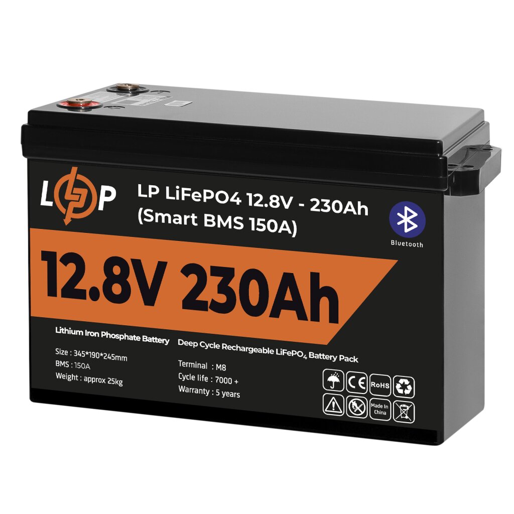 Акумулятор LP LiFePO4 12V (12,8V) - 230 Ah (2944Wh) (Smart BMS 150А) з BT пластик - Изображение 3