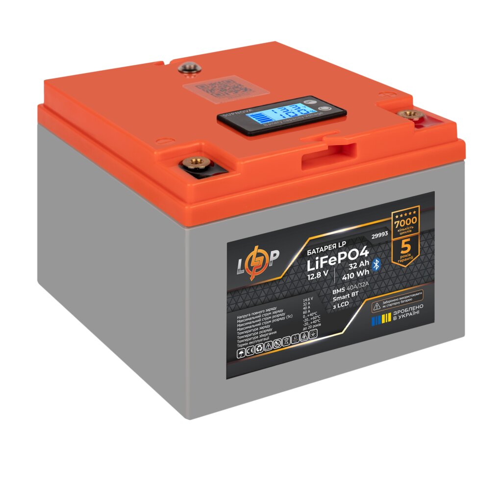 Аккумулятор LP LiFePO4 12,8V - 32 Ah (410Wh) (BMS 40А/32A) пластик LCD Smart BT - Изображение 5