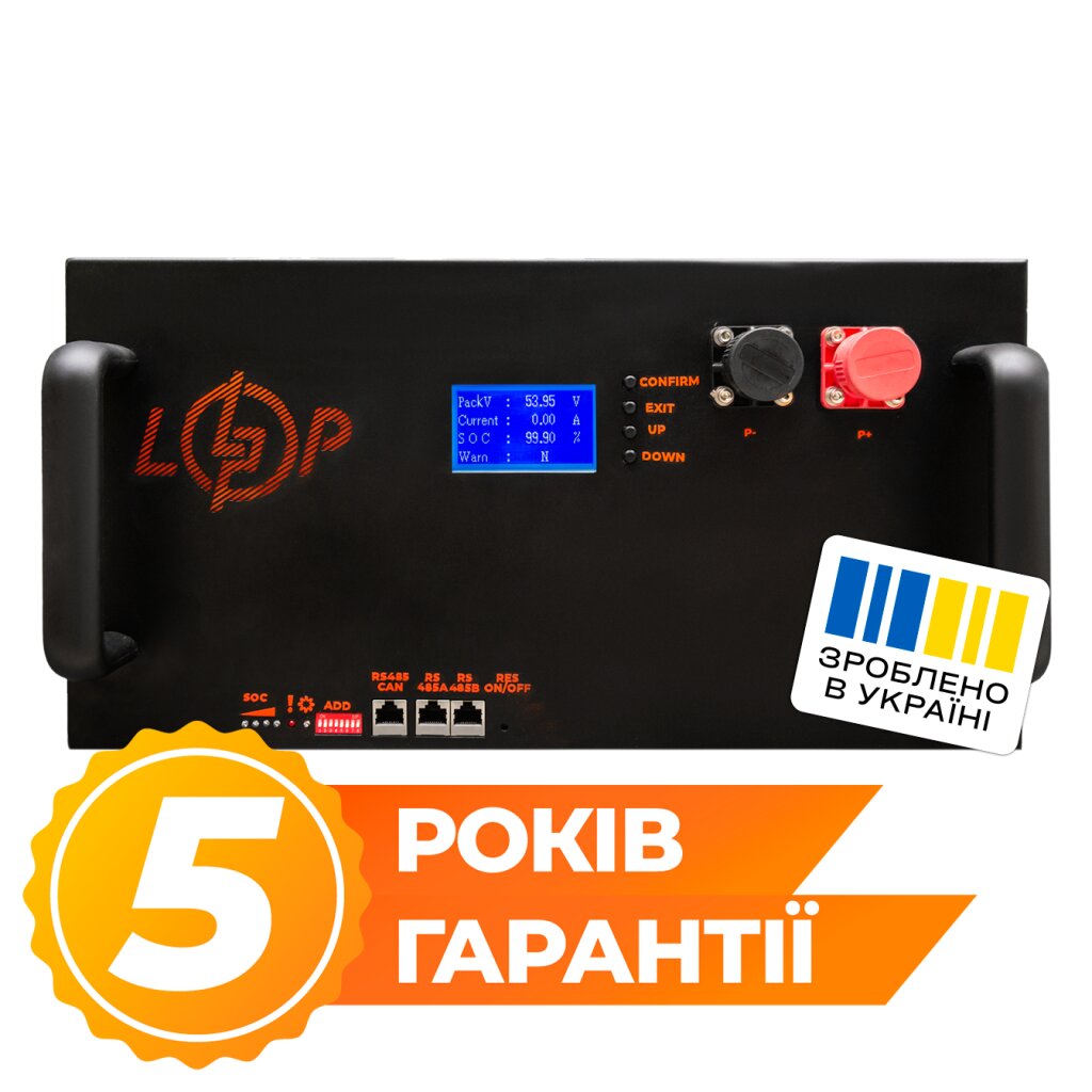 Акумулятор LP LiFePO4 51,2V - 160 Ah (8192Wh) (BMS 200A/100А) LCD метал RM Smart RS485/CAN - Изображение 1