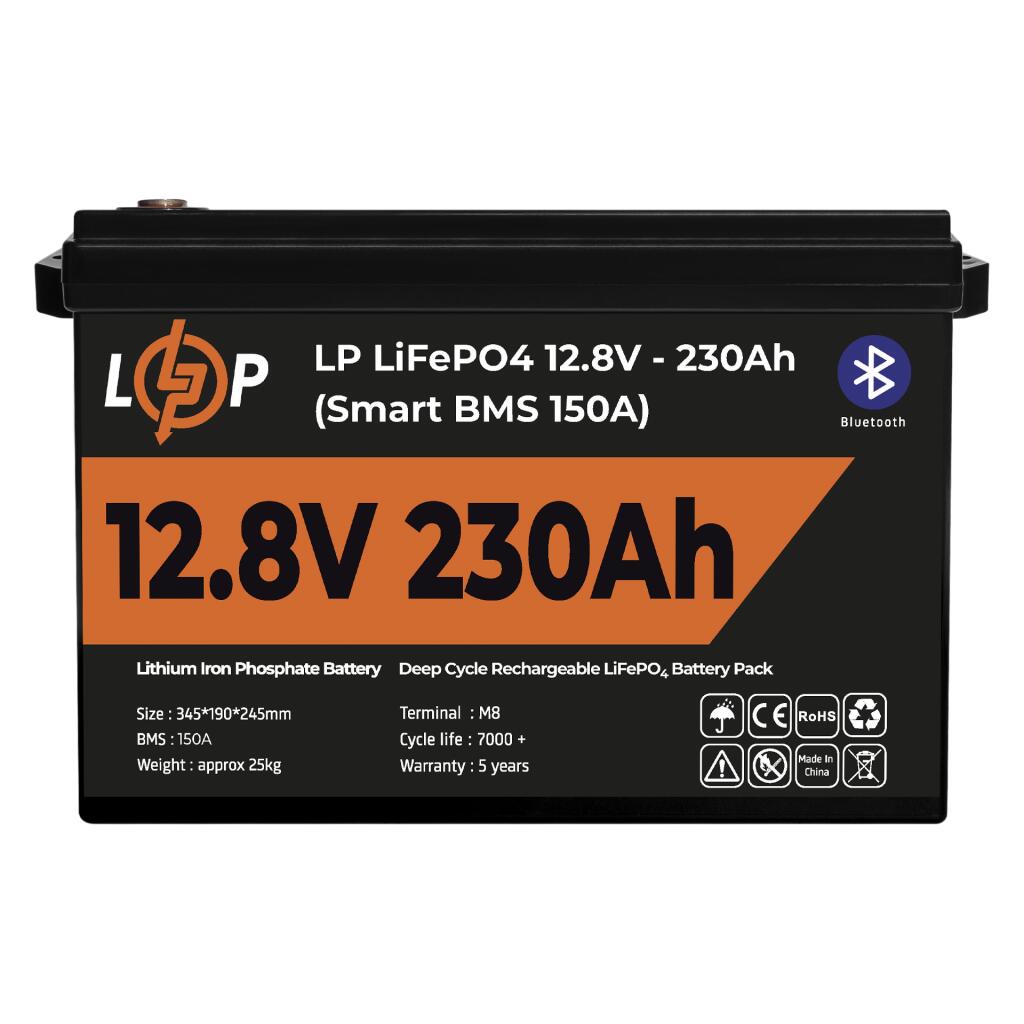 Акумулятор LP LiFePO4 12V (12,8V) - 230 Ah (2944Wh) (Smart BMS 150А) з BT пластик - Зображення 2