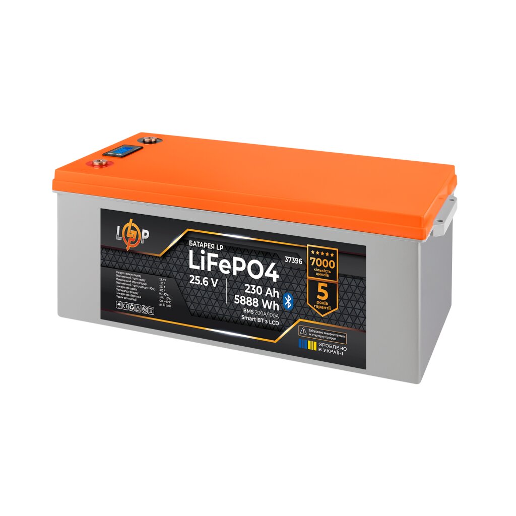 Акумулятор LP LiFePO4 25,6V - 230 Ah (5888Wh) (BMS 200A/100А) пластик LCD Smart BT - Изображение 2