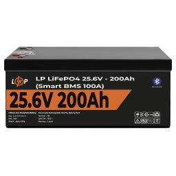 Аккумулятор LP LiFePO4 24V (25,6V) - 200 Ah (5120Wh) (Smart BMS 100А) с BT пластик