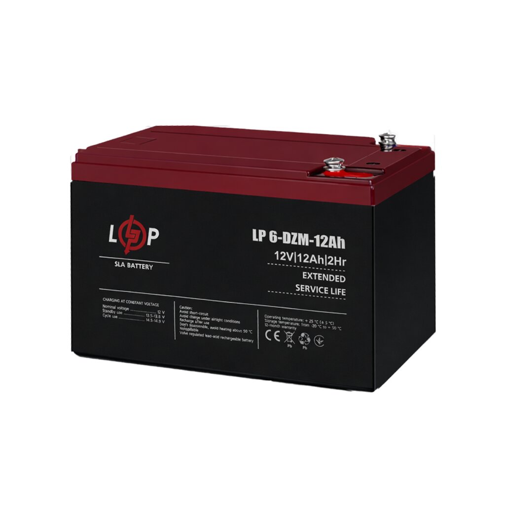 Тяговий свинцево-кислотний AGM акумулятор LP 6-DZM-12 Ah - под Болт М5 - Изображение 1