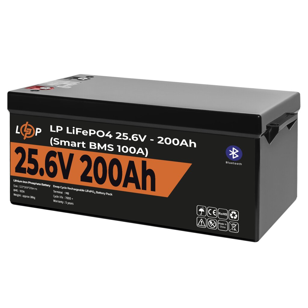 Аккумулятор LP LiFePO4 24V (25,6V) - 200 Ah (5120Wh) (Smart BMS 100А) с BT пластик - Изображение 3