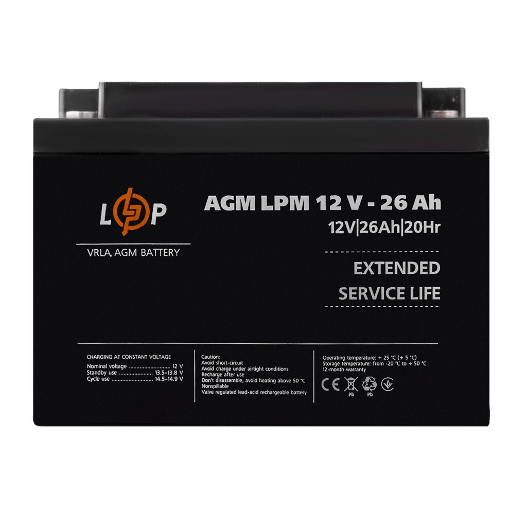 Аккумулятор AGM LPM 12V - 26 Ah под болт М5 - Изображение 3