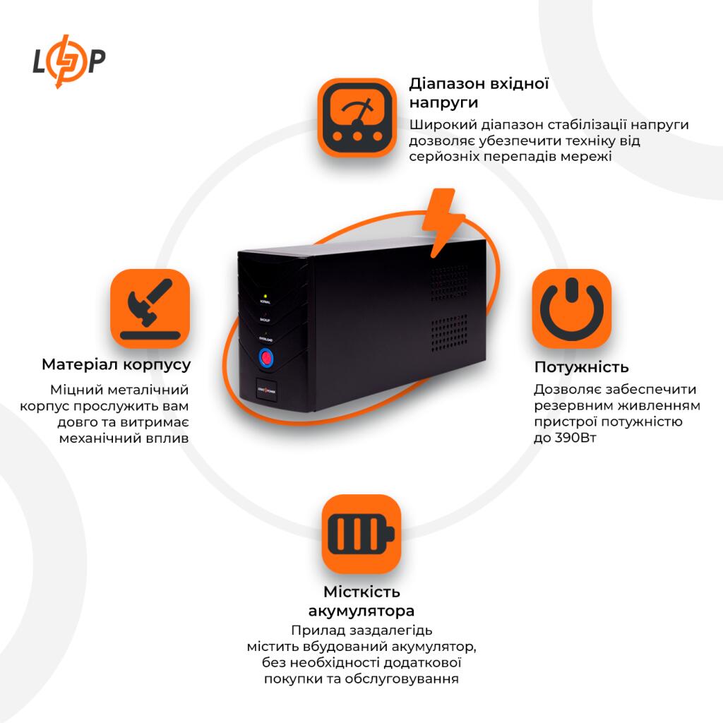 Джерело безперебійного живлення (ДБЖ) LP 650VA (390Вт) - Зображення 2