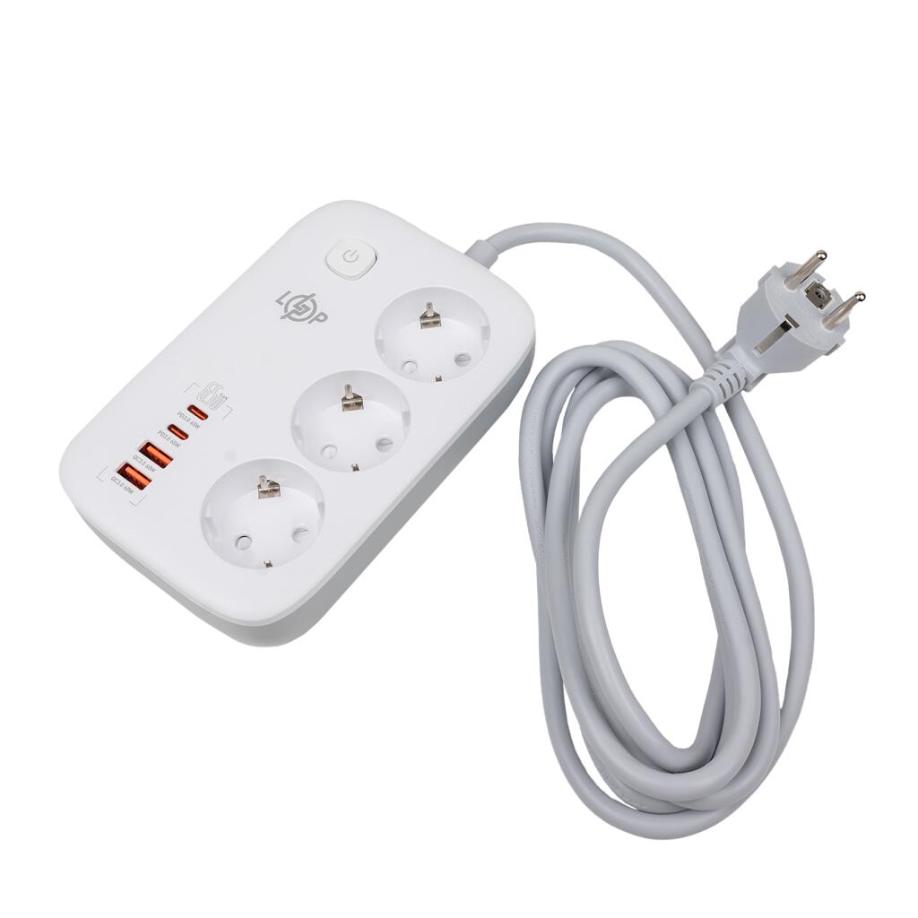 Мережевий фільтр (подовжувач) LP F65WG4 (3x230V-3520W, 2xUSB-60W, 2xType-C 65W QC/PD) - Зображення 3
