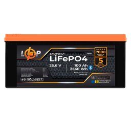 Аккумулятор LP LiFePO4 25,6V - 100 Ah (2560Wh) (BMS 100A/50А) пластик Smart BT