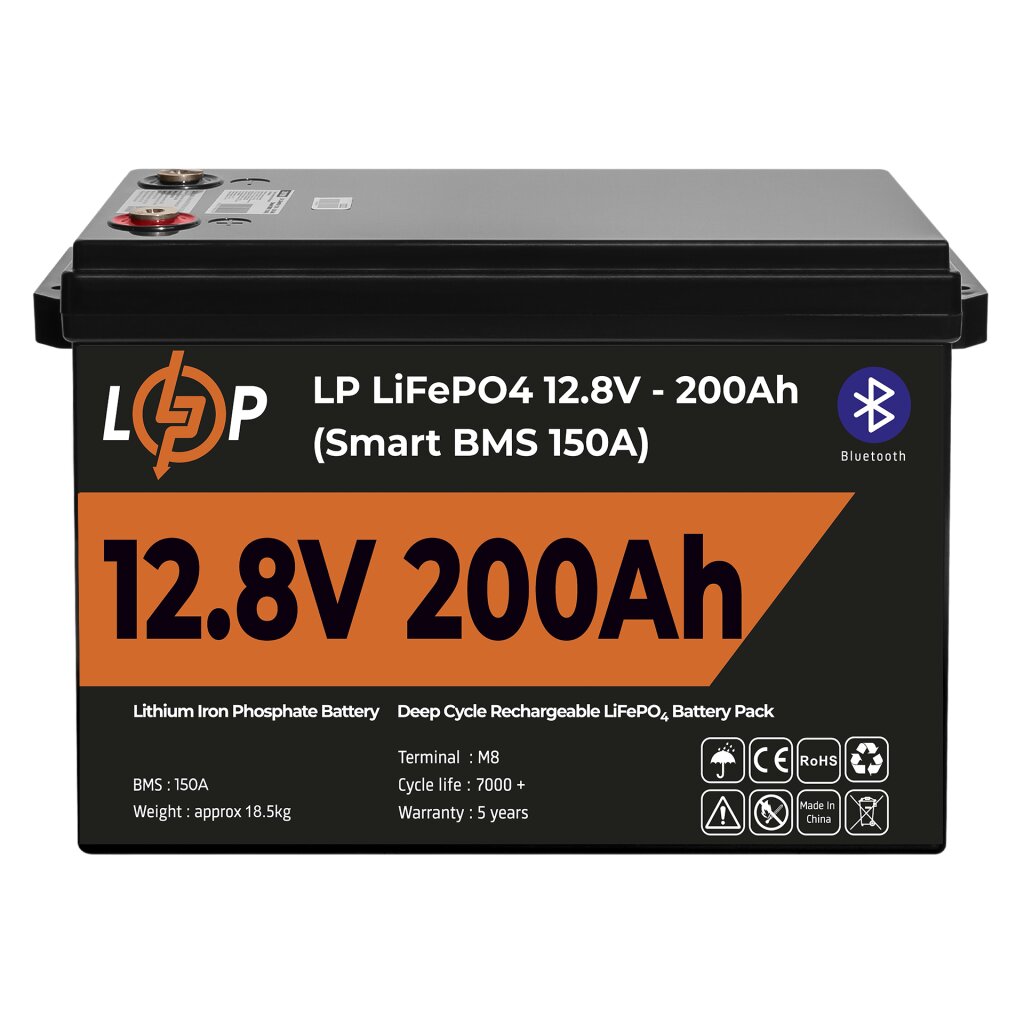 Аккумулятор LP LiFePO4 12V (12,8V) - 200 Ah (2560Wh) (Smart BMS 150А) с BT пластик - Изображение 1