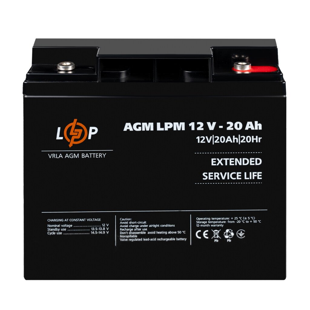 Аккумулятор AGM LPM 12V - 20 Ah под болт М5 - Изображение 2