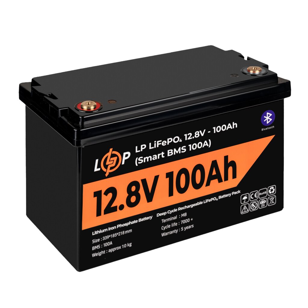 Акумулятор LP LiFePO4 12V (12,8V) - 100 Ah (1280Wh) (Smart BMS 100А) з BT пластик - Изображение 3