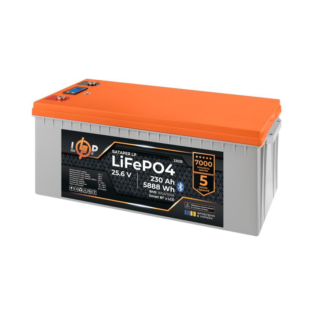 Акумулятор LP LiFePO4 25,6V - 230 Ah (5888Wh) (BMS 200A/100А) пластик LCD Smart BT - Изображение 3