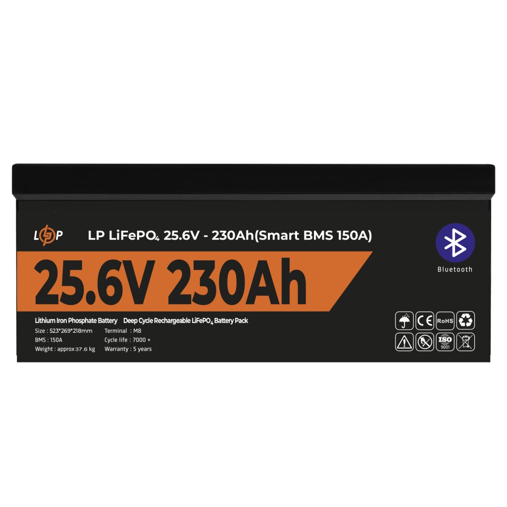 Аккумулятор LP LiFePO4 25,6V - 230 Ah (5888Wh) (Smart BMS 150А) с BT пластик - Изображение 2
