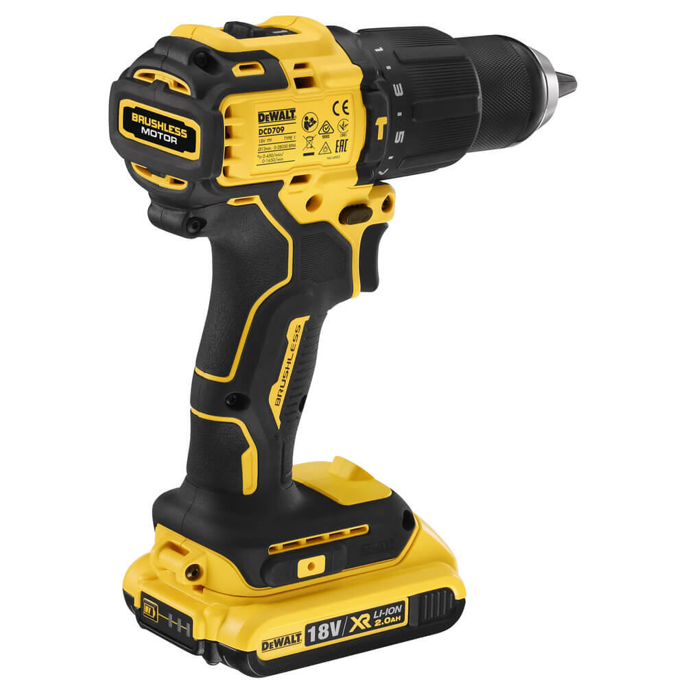 Дрель-шуруповерт аккумуляторная бесщёточная ударная DeWALT DCD709D2T - Изображение 5