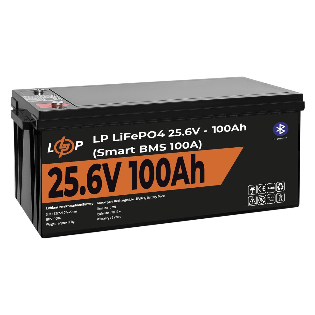 Акумулятор LP LiFePO4 24V (25,6V) - 100 Ah (2560Wh) (Smart BMS 100А) с BT пластик - Изображение 4