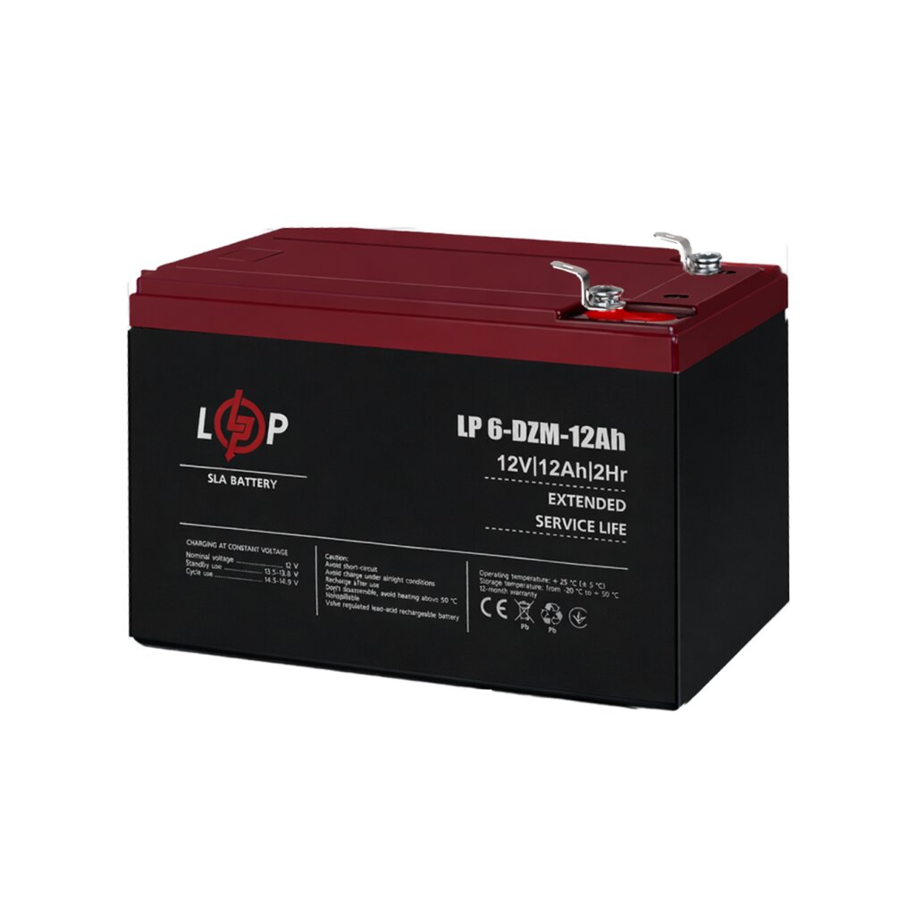 Тяговый свинцово-кислотный AGM аккумулятор LP 6-DZM-12 Ah - под Болт М5 - Изображение 1