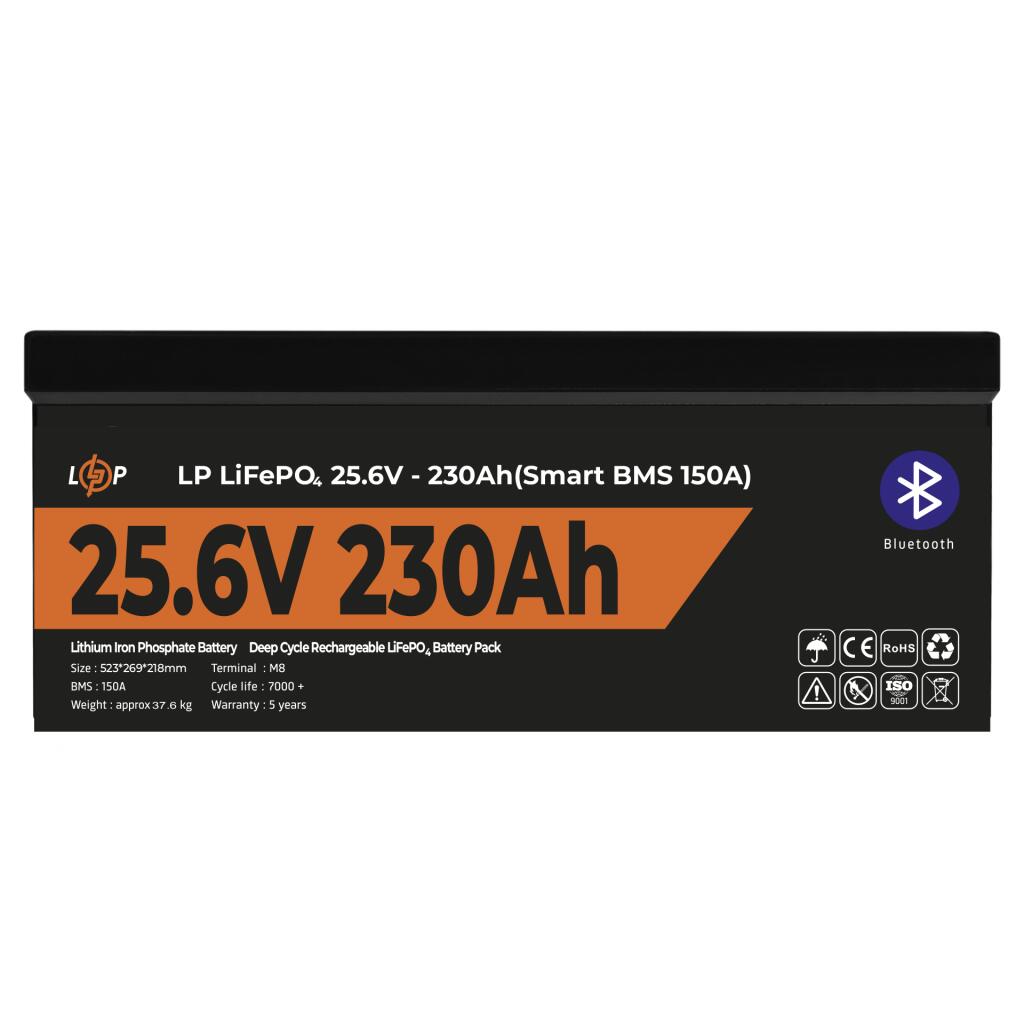 Акумулятор LP LiFePO4 25,6V - 230 Ah (5888Wh) (Smart BMS 150А) з BT пластик - Зображення 2