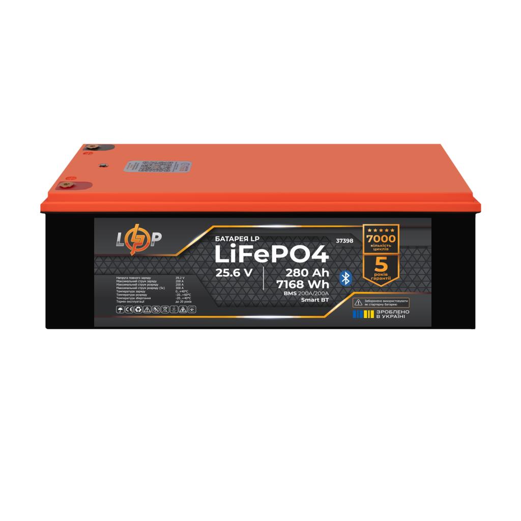 Акумулятор LP LiFePO4 25,6V - 280 Ah (7168Wh) (BMS 200A/200А) пластик Smart BT - Зображення 2