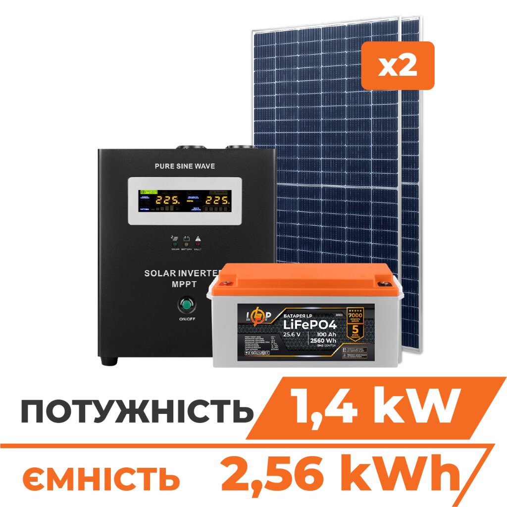 Комплект СЕС 1.4kW АКБ 2.56kWh (літій) 100 Ah Преміум - Изображение 1